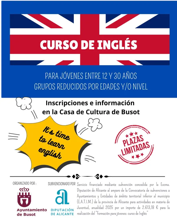 CLASES DE INGLES JOVENES BUSOT 2025 CARTEL