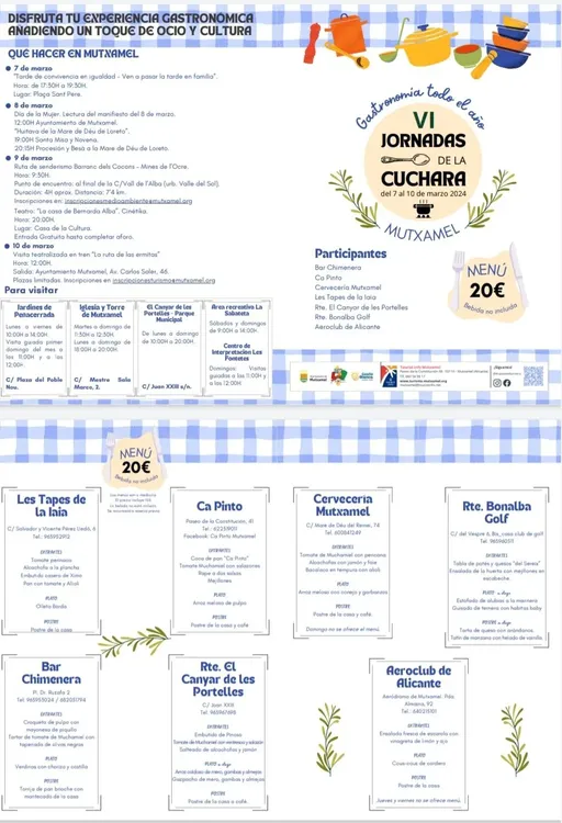 VI JORNADAS DE LA CUCHARA MUTXAMEL 2024 MENUS