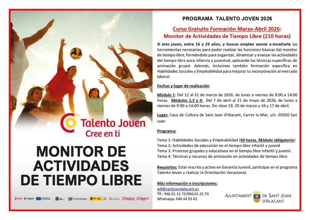 CURSO MONITOR TIEMPO LIBRE SANT JOAN 2026 CARTEL