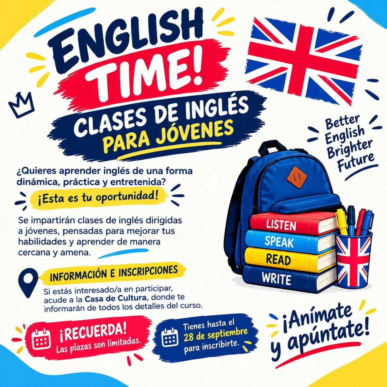 CLASES DE INGLES PARA JOVENES EN BUSOT 2026 CARTEL