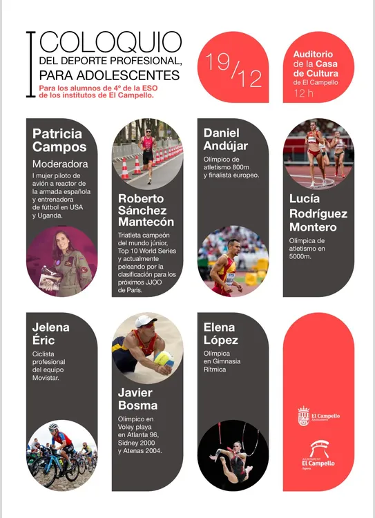 CARTEL Coloquio sobre deporte profesional para adolescentes EN CAMPELLO 2023