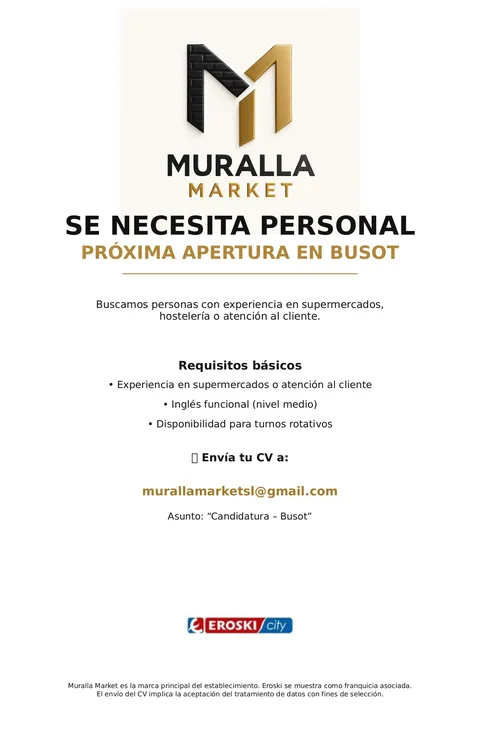 OFERTA EMPLEO EROSKI BUSOT CATEL 2025