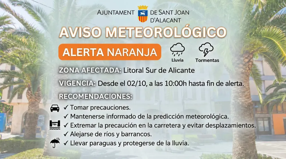 ALERTA NARANJA POR LLUVIAS SANT JOAN 2026 CARTEL