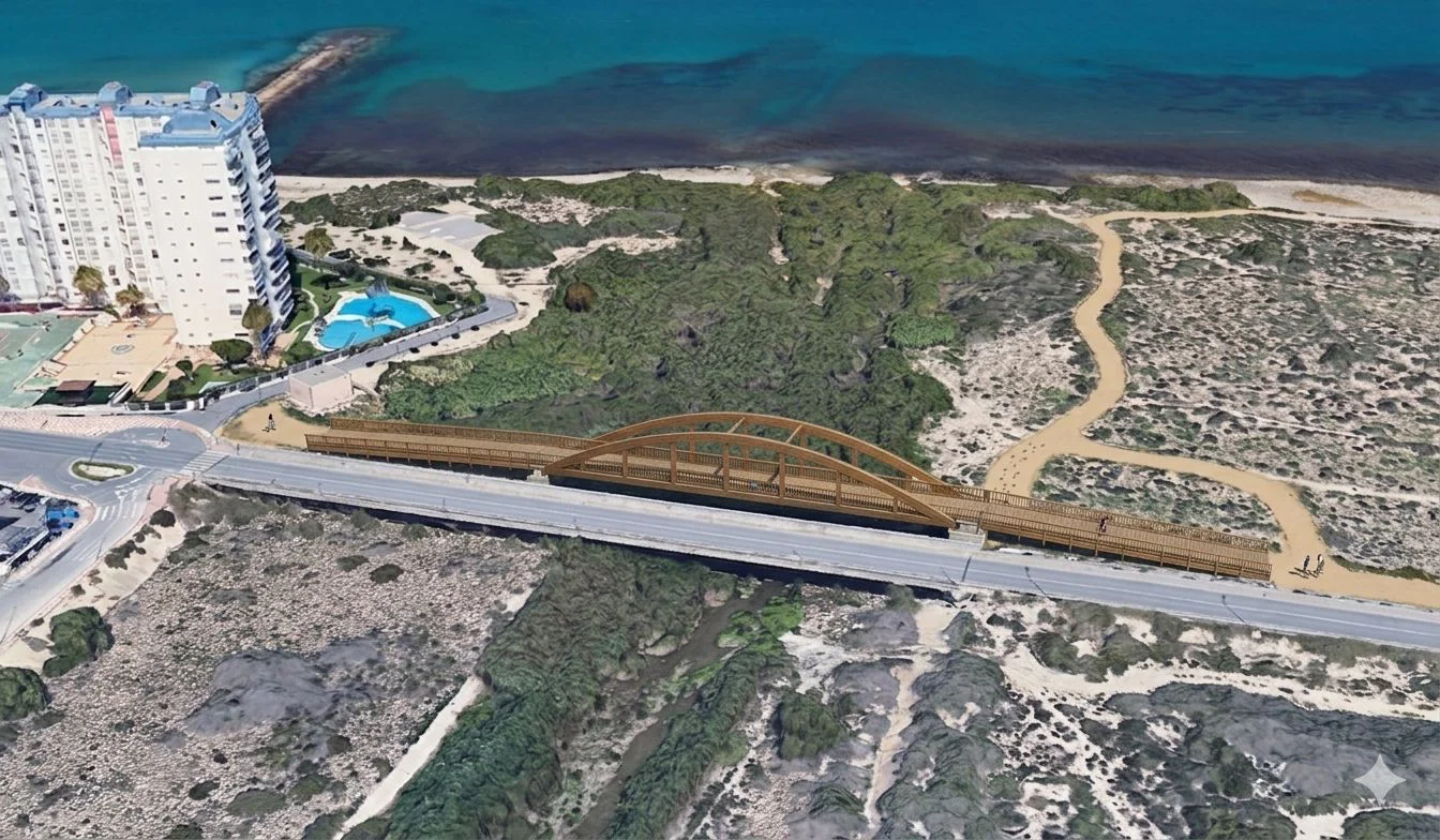 PROYECTO PASARELA RIO SECO CAMPELLO 2026 SIMULACION IMAGEN AEREA
